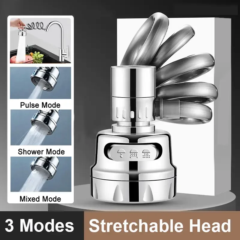 

3 режима, удлинитель для смесителя для кухонной мойки с растягивающимся шлангом, вращающийся на 360 градусов адаптер для насадки для крана, домашний водосберегающий барботер