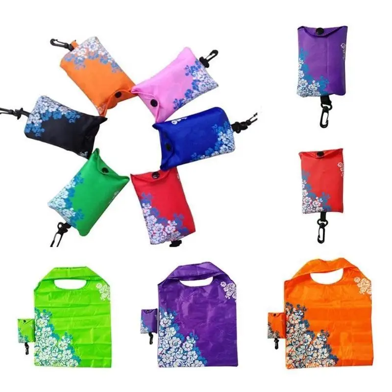 Eco‑Friendly Recyclable Polyester Tote Bag Creative Printed Foldable Reusable Travel Shopping Organizer Handbag (Color Random)