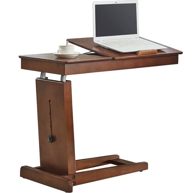 Solid Wood Laptop Lift Table – Mobile Bedside Desk with Height-Adjustable, Durable & Lazy Home for Bedroom/Study