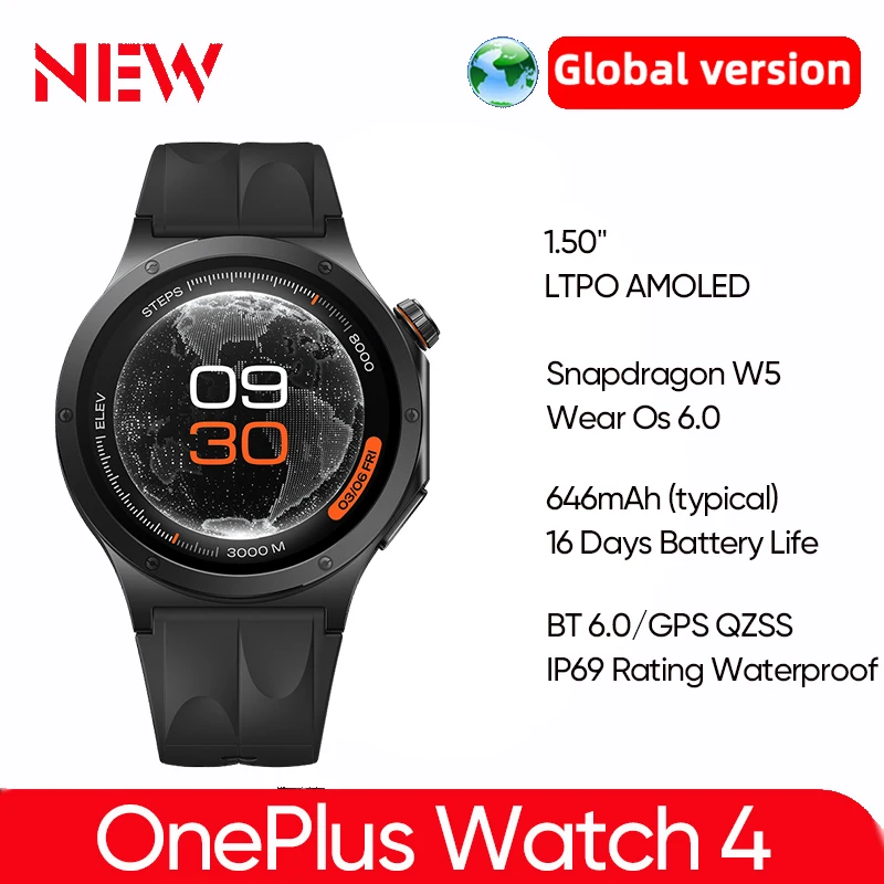Global Version Oneplus Watch 4 NFC 46mm 1.5 inches LTPO AMOLED Screen Snapdragon W5 Health Tracking Bluetooth5.2 Smartwatch