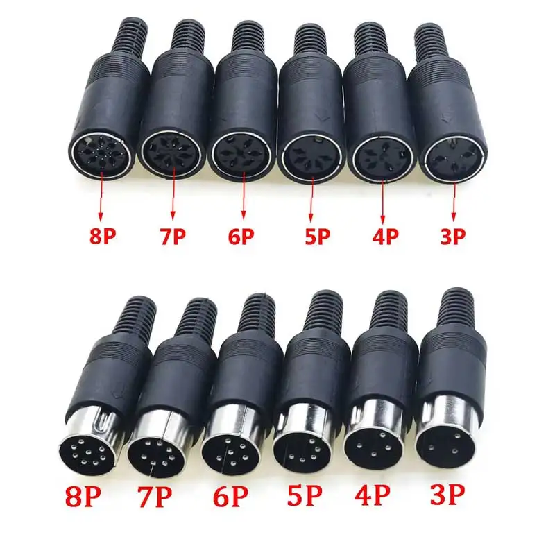 1/5/10pcs 3P 4P 5P 6P 7P 8Pin DIN Male/Female Plug Jack with Plastic Handle Keyboard Cable Connector Adapter PS2