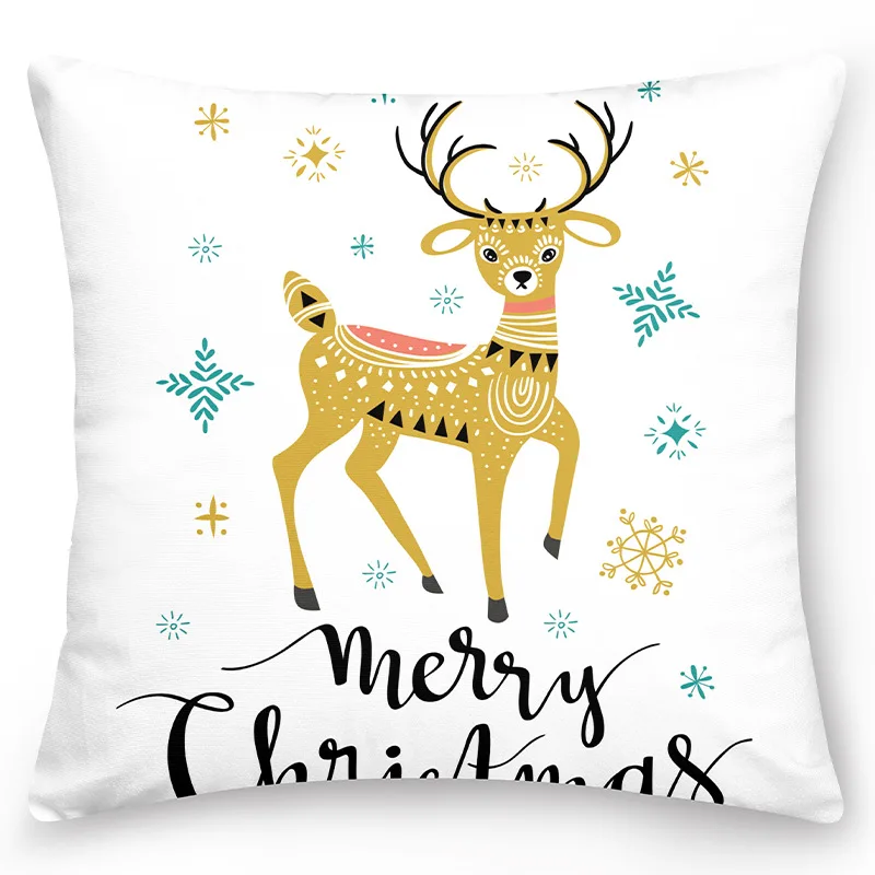 Christmas Pillow Cover Cartoon Pattern Square Cushion Cover Printed On One Side For Sofa Holiday Party Accessories