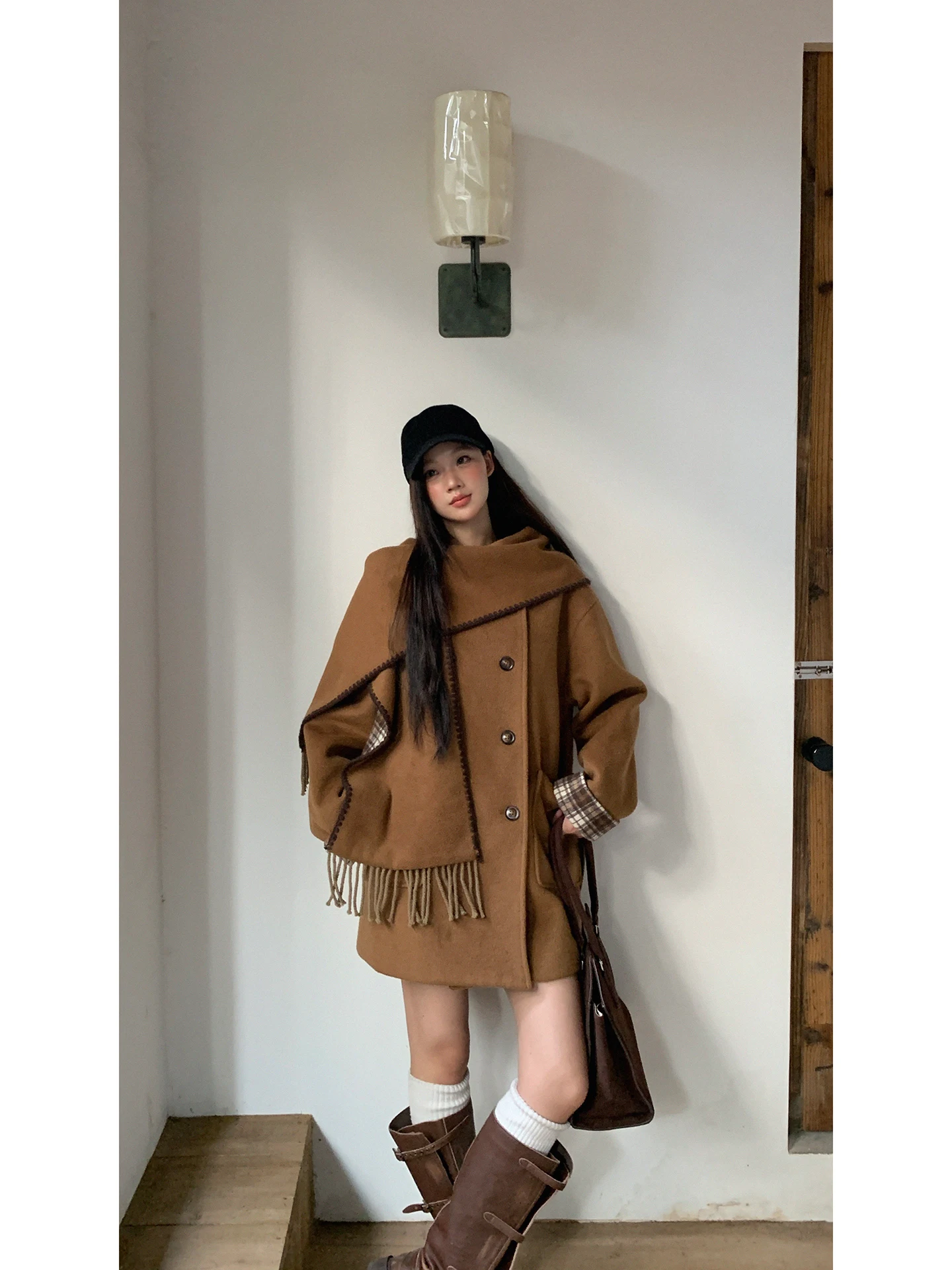 

Красное шерстяное пальто знаменитостей, женское шерстяное пальто, новинка 2025, осень-зима, твидовое хлопковое пальто средней длины, красивая шерстяная верхняя одежда