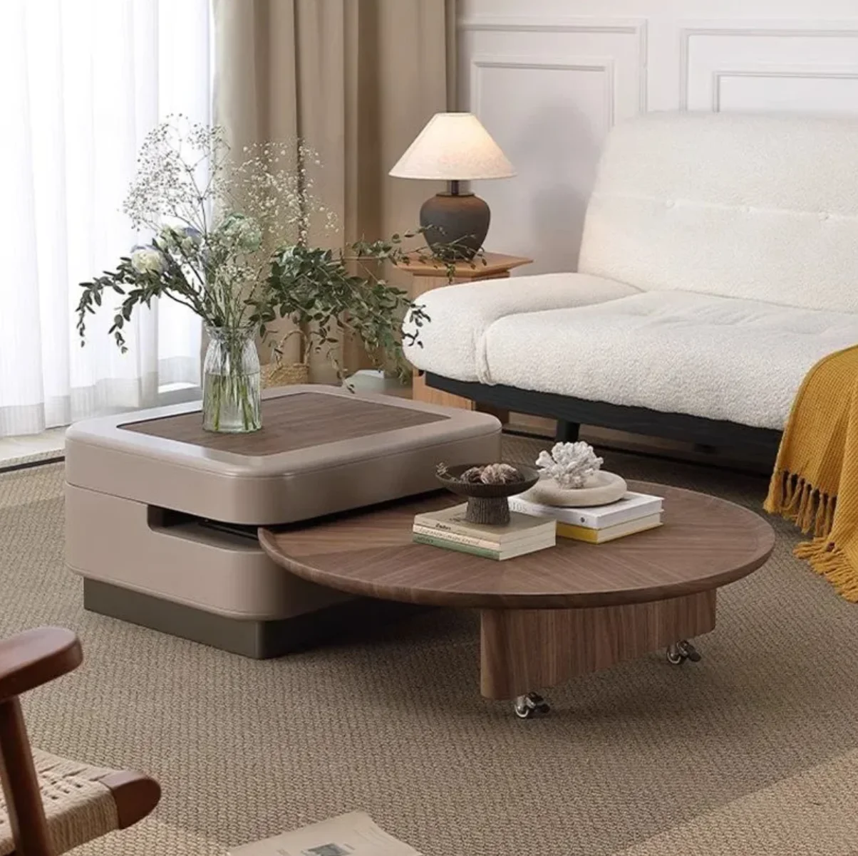 

Современный овальный журнальный столик-трансформер 2025 года с подъемным механизмом и отсеком для хранения для небольших квартир и гостиных