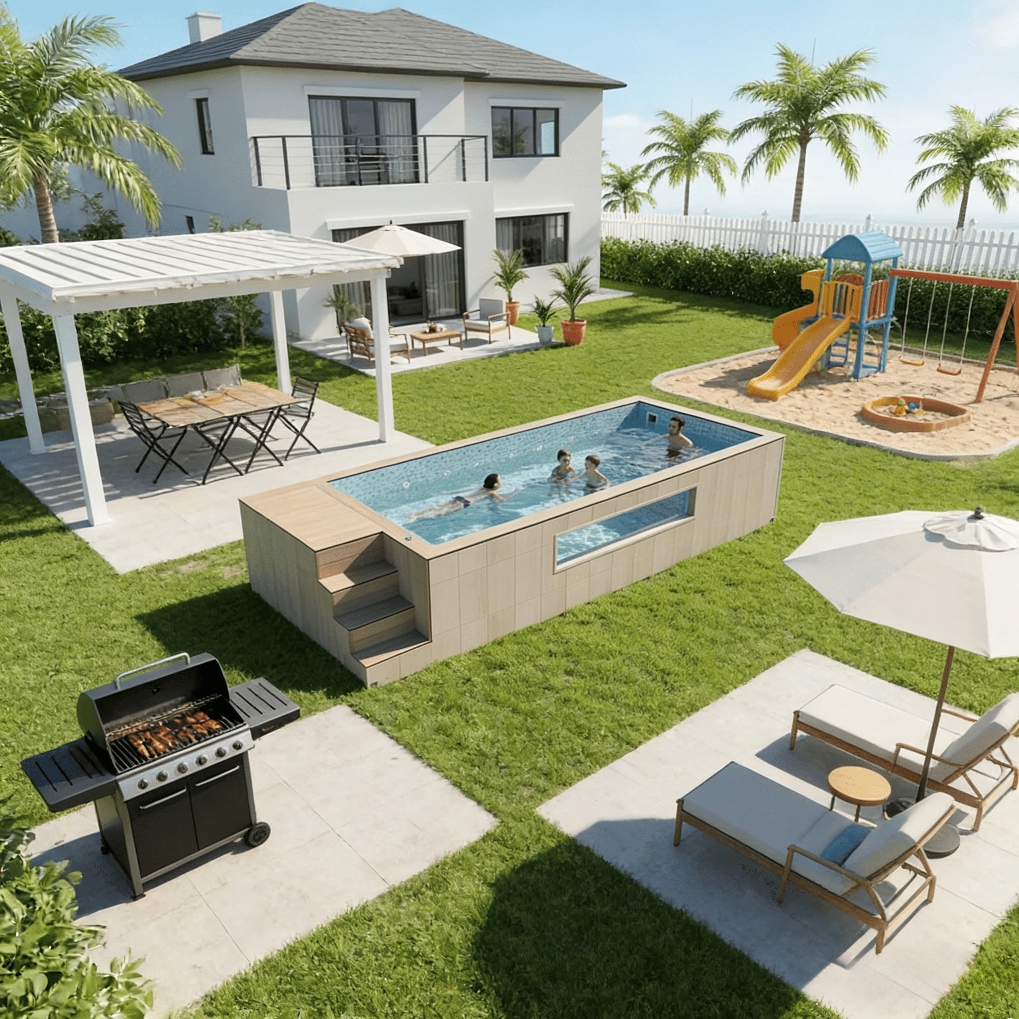 Outdoor Family Shipping Container Pool Custom Size Fiberglass Above Ground