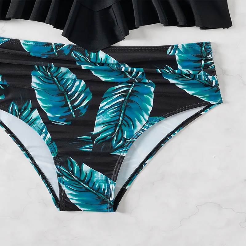 Sexy Ruffle Two Piece Tankini Swimsuit High Waist Pleated Suspender  Backless Bikini Set Beach Vacation Bathing Suit Swimwear - AliExpress