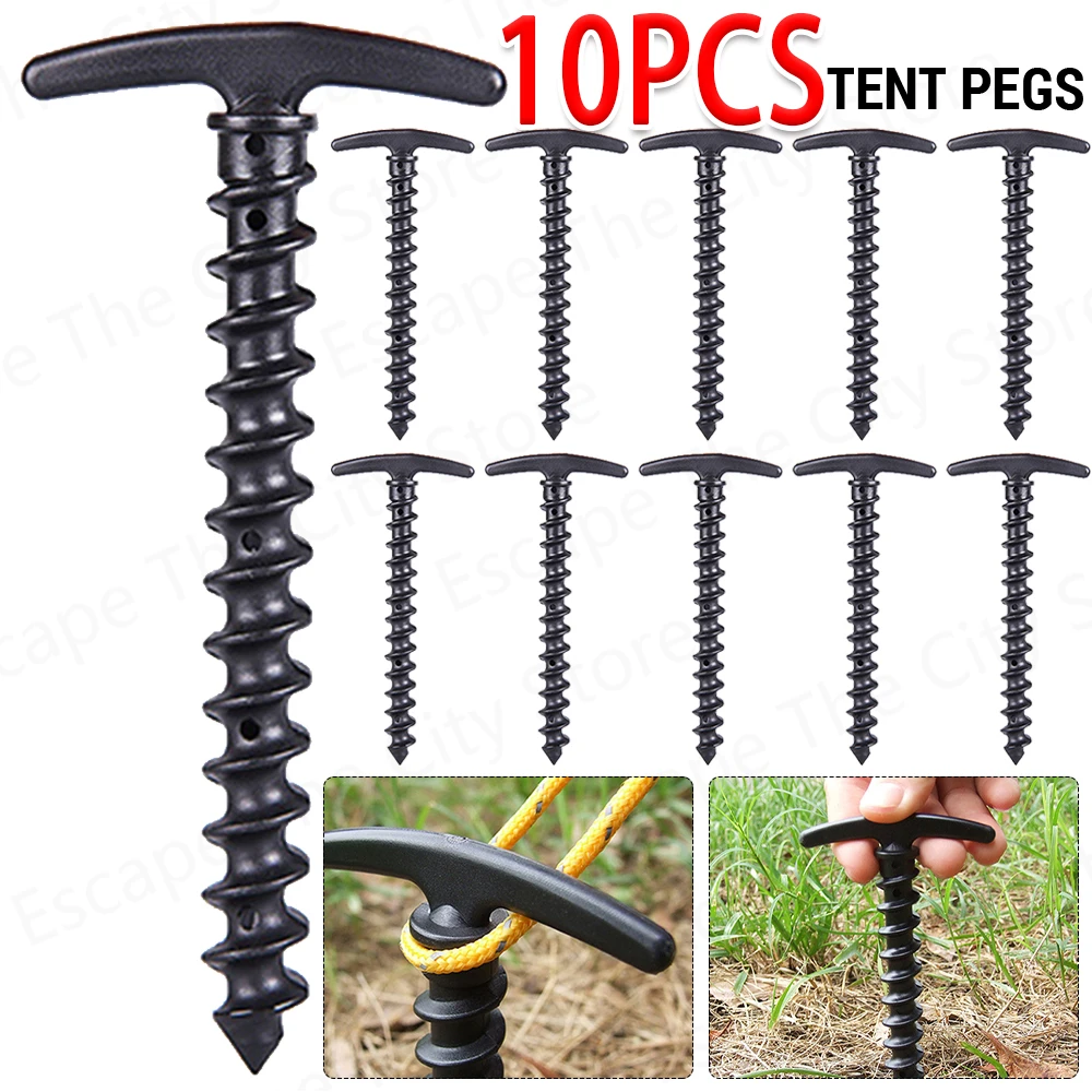 10pcs/pack Tent Pegs Ground Nails Outdoor Camping Peg Screw Anchor Stakes Hiking Tent Pins Windproof Tent Accessories 14.5x7cm