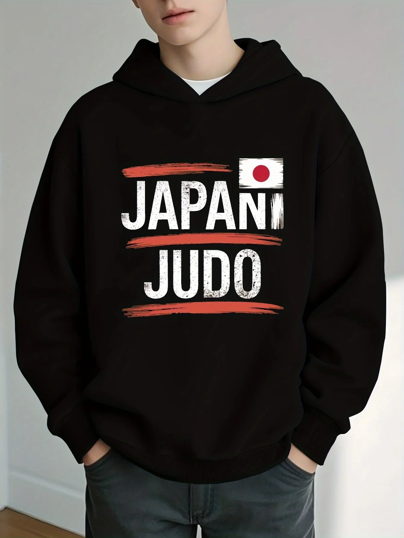 Japan Judo Flag Brushstroke Design Size boys hooded sweatshirt