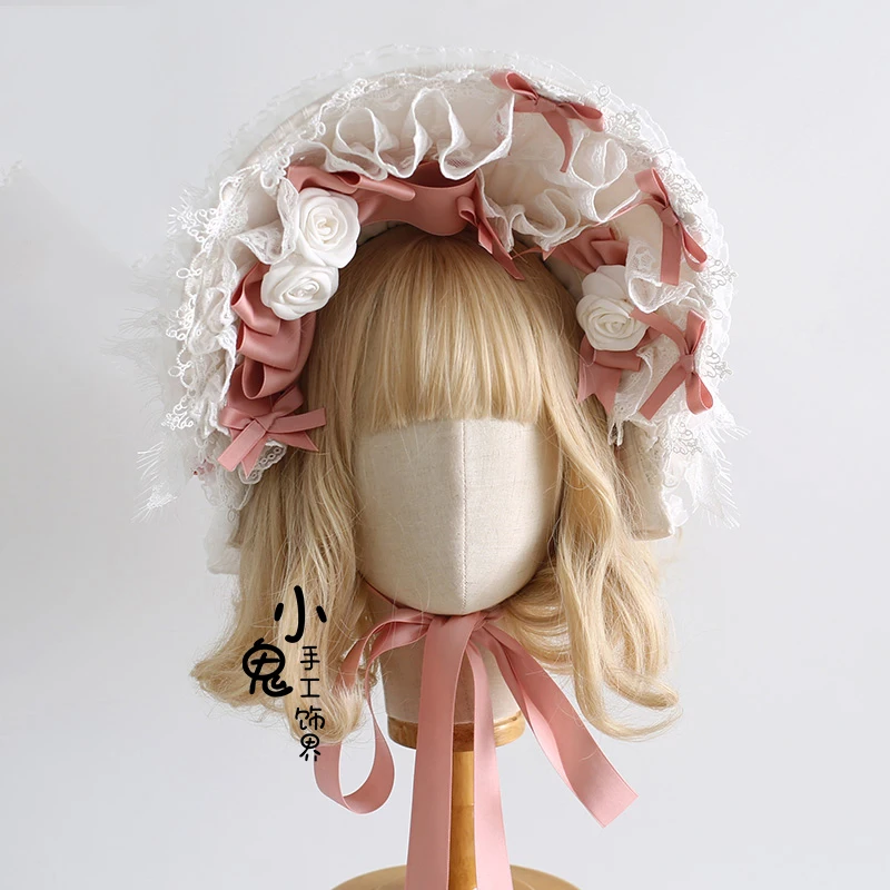 Lolita Girls Rose With Long Ribbon hearwear headband Top Hat with hairbins Anime Maid Cosplay Headdress