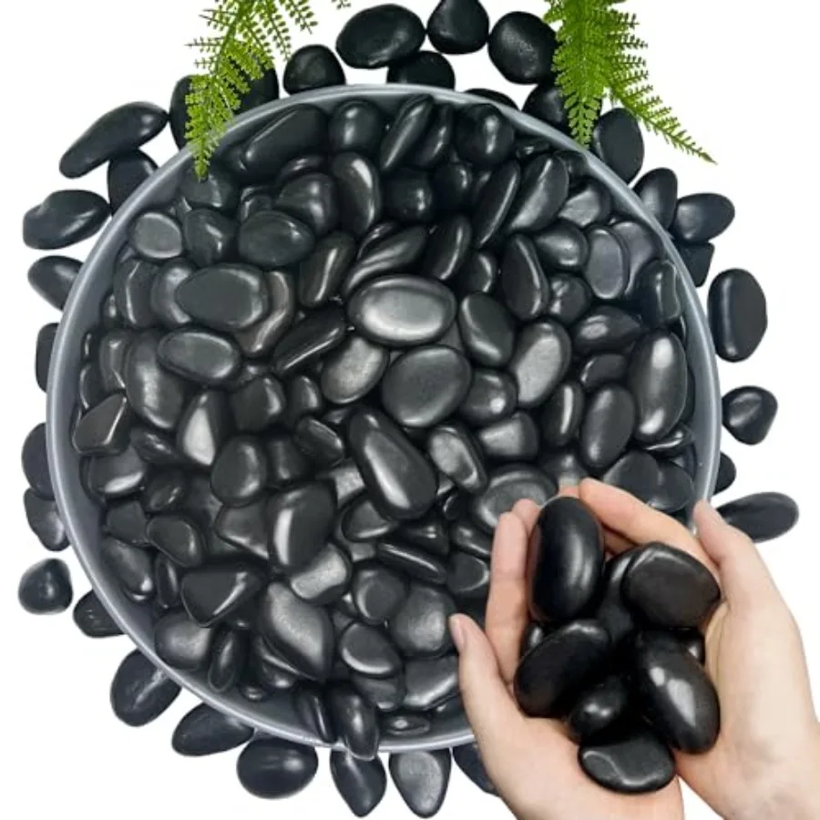 

45LB Black River Rocks for Landscaping Natural Polished Stones Decorative Pebbles for Plants Vases Aquarium Large Outdoor Garde