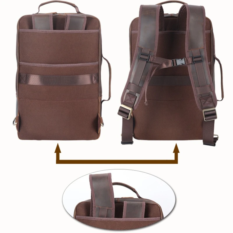 Vintage Crazy Horse lederen herenrugzak grote capaciteit 16-inch laptoptas Retro reisschoolrugzak voor studenten