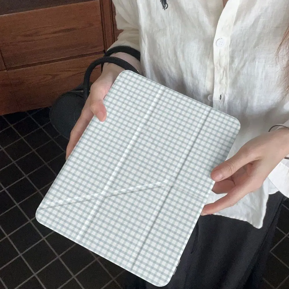 Simple Grid Pattern 3-Y Fold iPad Case For iPad Pro 11 13in 2025 iPad Pro 12.9in Air7 10th 11th M4/5 Anti-fall Protective Cover
