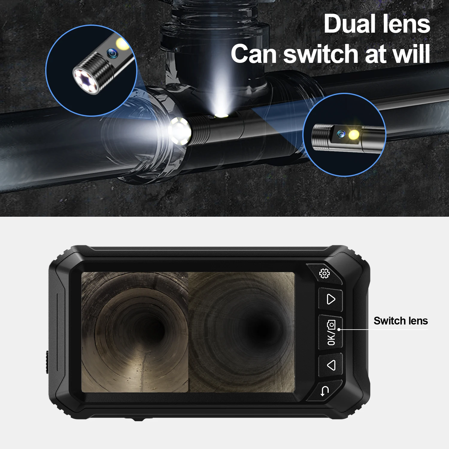 

5Inch IPS Screen 2MP 1080P Dual Lens Industrial Endoscope Camera CMOS Borescope Side-View&Front View Digital Microscope Otoscope