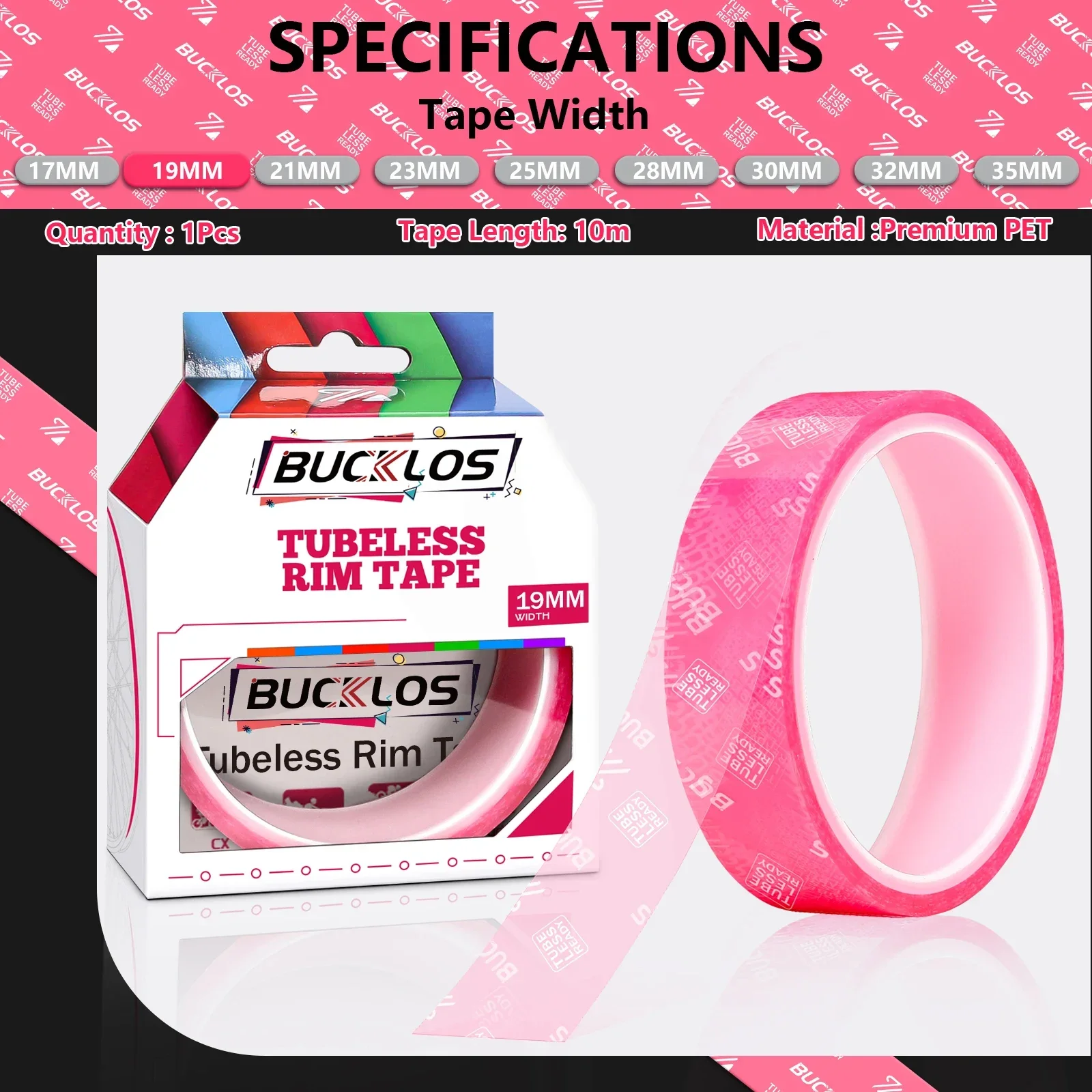 Bucklos 10m Fahrrad Tubeless Felgen band 17-32mm rosa Fahrrad Felgen streifen Bänder Tubeless Reifen Innen bänder für MTB Rennrad Räder