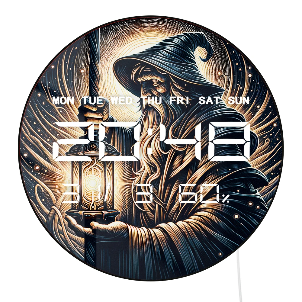 The Hermit Tarot Card LED Digital Wall Clock with Calendar Date Temperature Vintage Mystic Home Decor Timer Electric Wall Clock