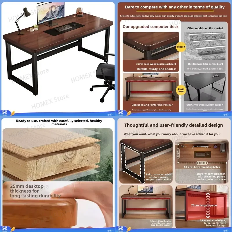 Solid Wood Thickened Computer Desk Simple E-sports Workbench Student Home Bedroom Study Table Writing Desk PC Laptop Table