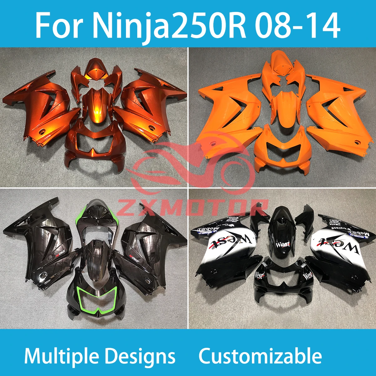 

Ninja250R 2008-2011 2012 2013 2014 Обтекатели кузова для Kawasaki Ninja 250R 08 09 10 11 12-14 Комплект обтекателей из АБС-пластика