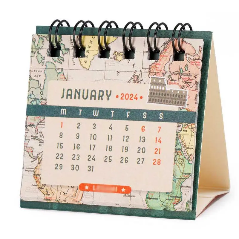 Wholesale 2024 2025 Large Luxury Unique Spiral Calendar Table Desk Flip Calendar Stand Customized for Office