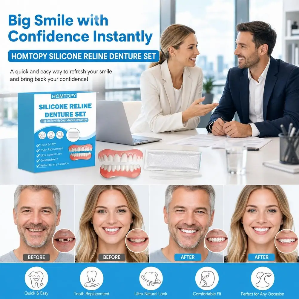 Denture Silicone Kit Silicone Liners Soft Kit Soft Denture Kit Teeth Upper Lower Set Easy Use Adult Natural Resin False Dentures