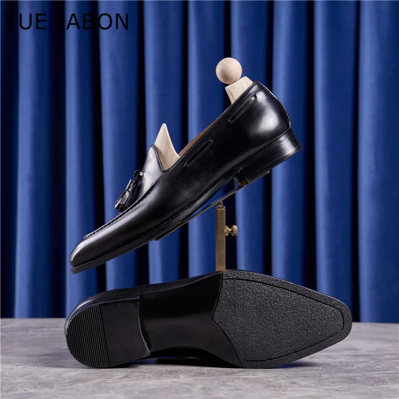Classic Men's Genuine Leather Tassel Loafers Handmade Slip-On Casual Shoes Comfortable for Office Wedding Dressing Daily Wear