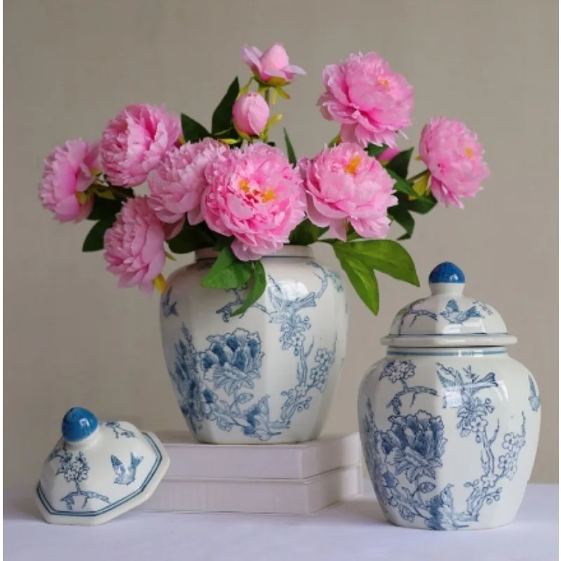 

New Chinese Style Retro Feng Shui Ink White Ceramic Vases Flower Arrangements Elegant Classical Vases Living Room Decorations