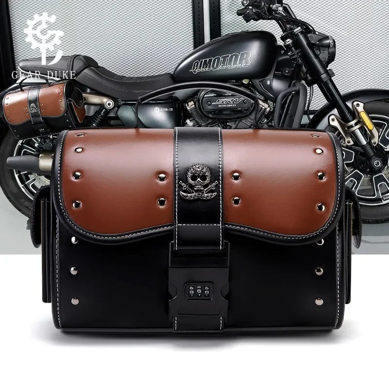 

Alforja para Motocicleta de Cuero PU Retro con Candado de Combinación, Bolsa de Equipaje Universal para Moto, Bolsa Delantera pa