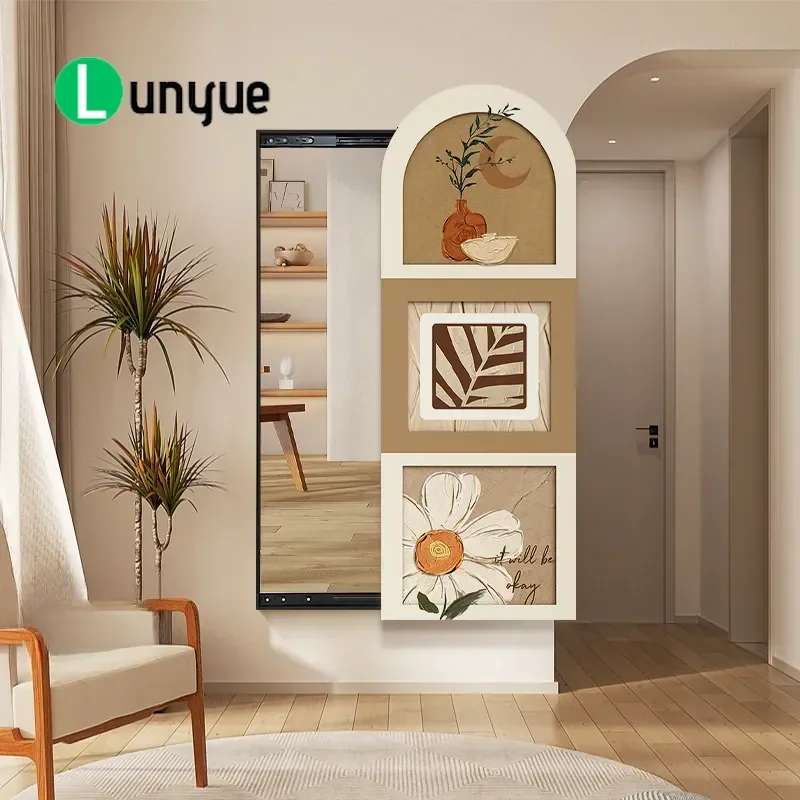 Cream Style Invisible Full Length Mirror Mural Wall Mounted Push Pull Hidden Storage Mirror Space Saving Decor for Bedroom