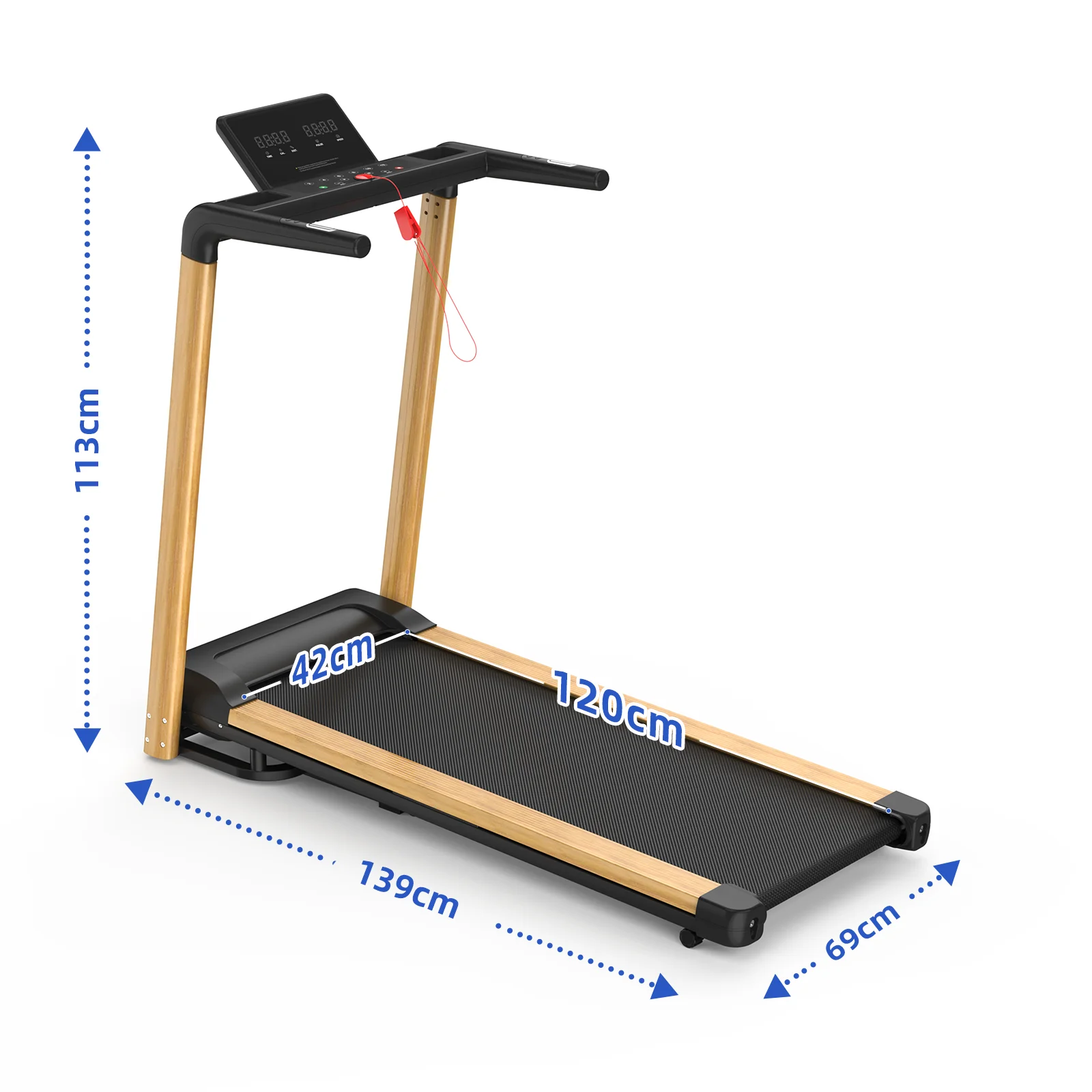 3.5HP Wooden Foldable Walking Pad Treadmill, Portable with Wood Handle & Spacious Running Zone for Home