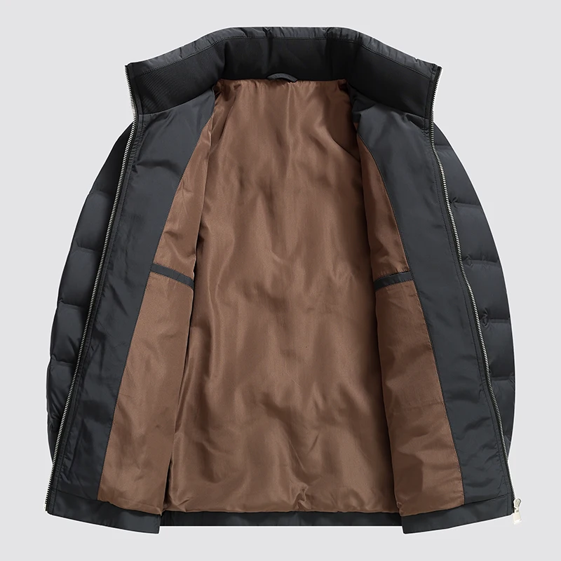سترة شتوية جديدة 90% من Duck Down، ياقة واقفة رياضية لركوب الدراجات، دافئة وخفيفة الوزن، سترة رجالية بلون سادة قابلة للتنفس #5