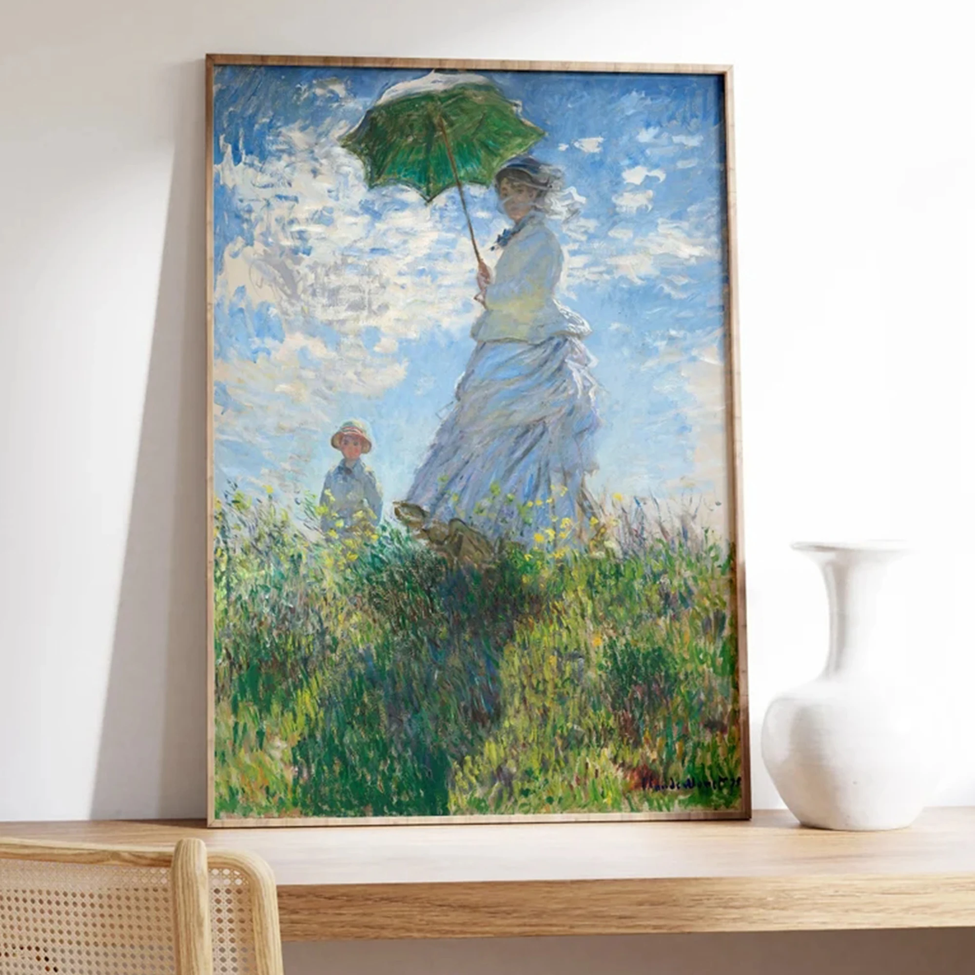 Modern Girl In Wheat Field Under Blue Sky Wall Art Print Canvas Painting Poster Picture For Living Room,Bedroom Home Decor