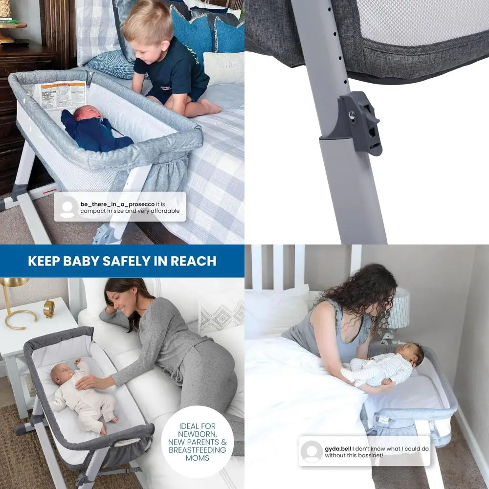 

Portable Breathable Mesh Bassinet with Adjustable Height - Simmons Kids Dream Bedside Sleeper, Grey