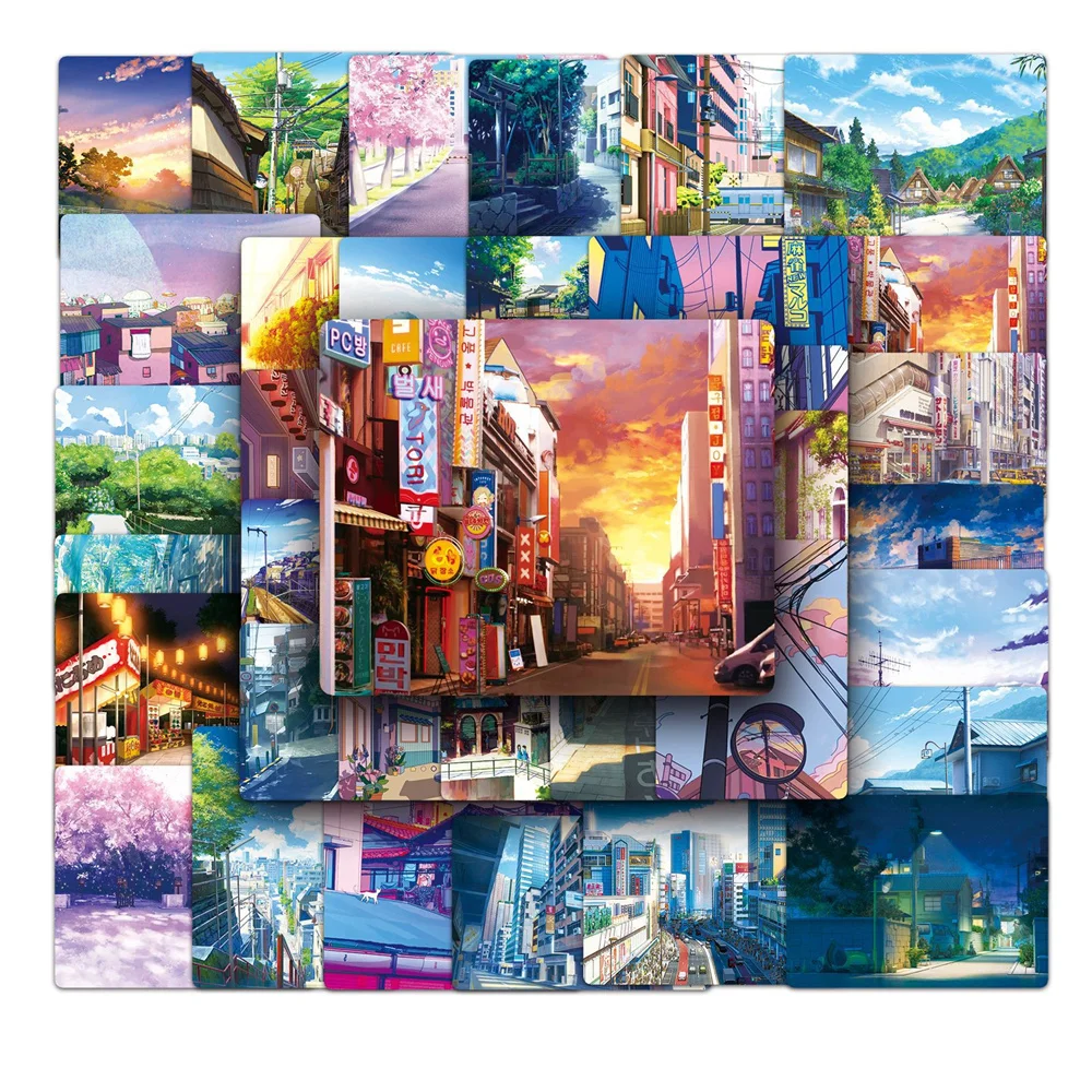 10/30/50pcs Japanese Anime Street View Aesthetic Sticker For Luggage Laptop DIY Ipad Skateboard Guitar Notebook StickerWholesale