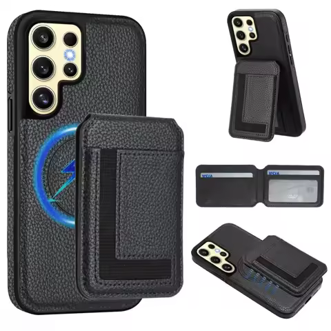 Magnetic Wallet PU Leather Case for Samsung Galaxy S25 Ultra S24 FE S23 S22 Plus S21 Ultra Detachable Card Holder Stand Cover