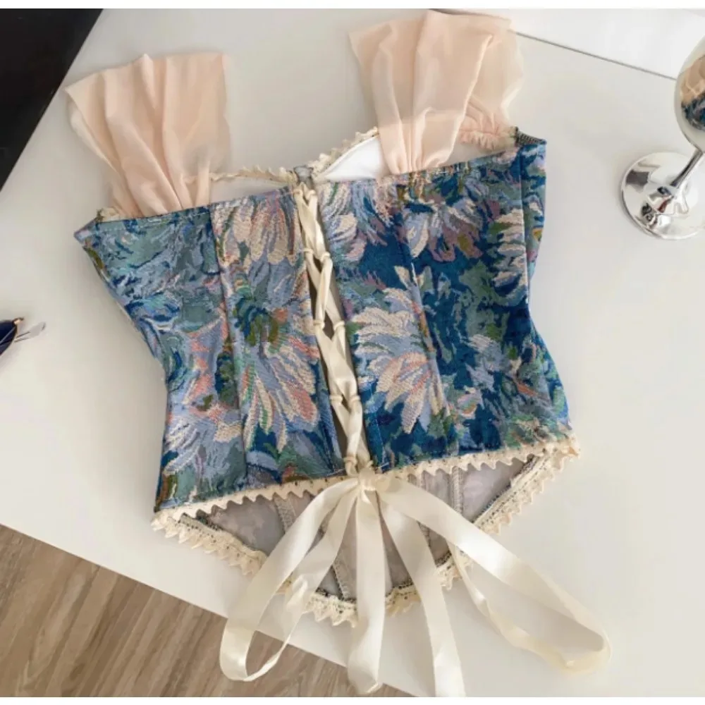 vintage chic Draw String lace Spliced Tank Top Sexy Korean Fashion Sleeveless straps Tops Women Top