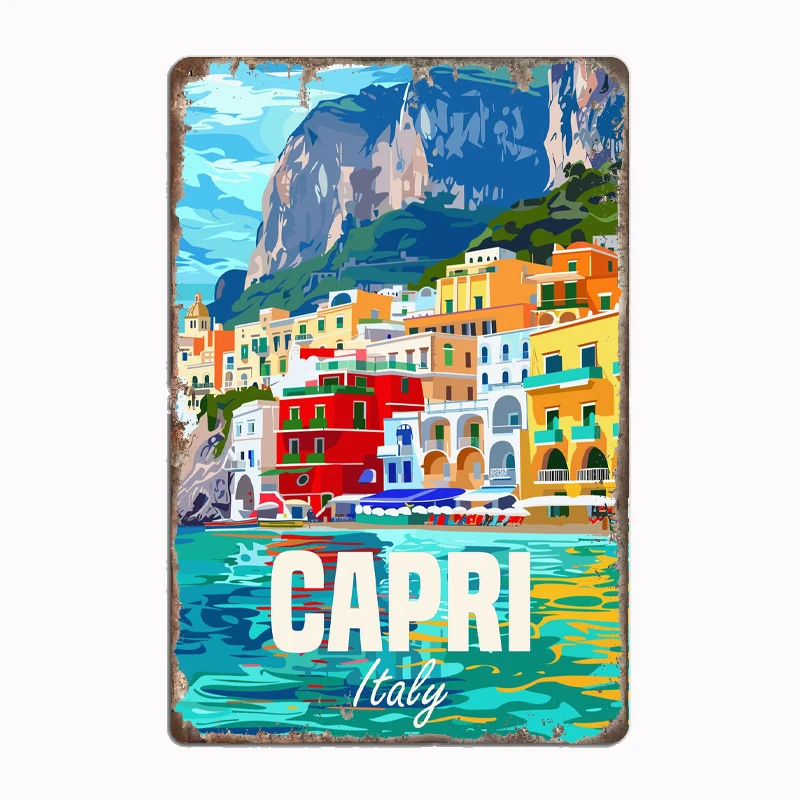Capri Island Italy Travel Poster Metal Plaque Poster Club Home Bar Cave Classic Plaques Tin Sign Room Wall Decor