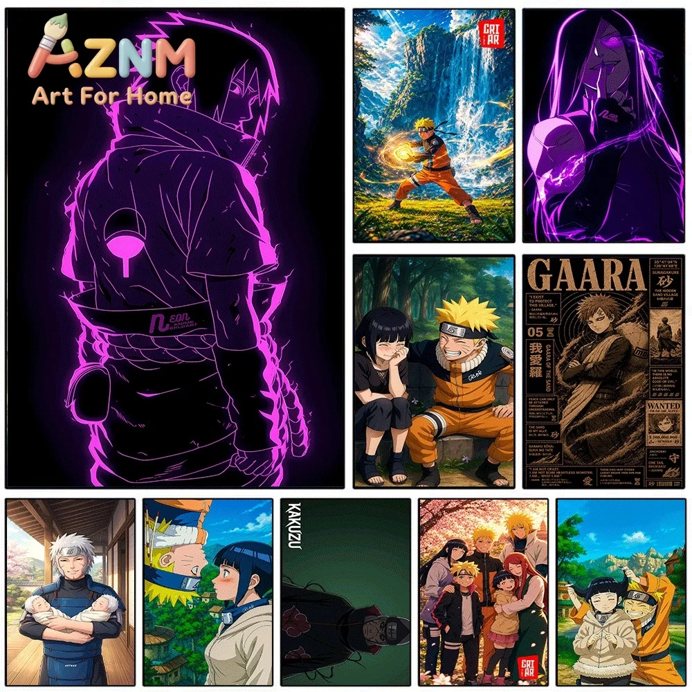 Anime Naruto Canvas Wall Art Sasuke Uchiha Neon Purple Poster Unframed Canvas Painting Bedroom Living Room Home Wall Decor Ani