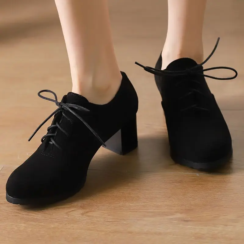 

ORCHA LISA 2026 Design Classic Women's Pumps Suede Flock 5.5cm Chunky Heel Lace Up Large Size 43 45 Spring Leisure Daily Style