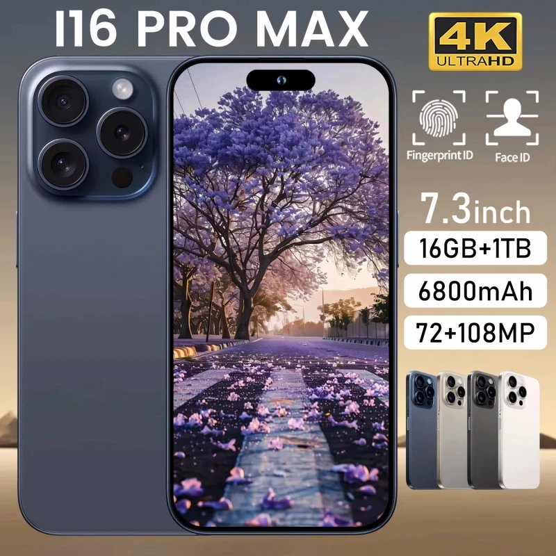 Globale Version I16 Pro Max Smartphones Handys Android 14 6,8 Zoll Bildschirm 12+512GB 13+24MP Mobiltelefon 6800mAh Telefon 5G