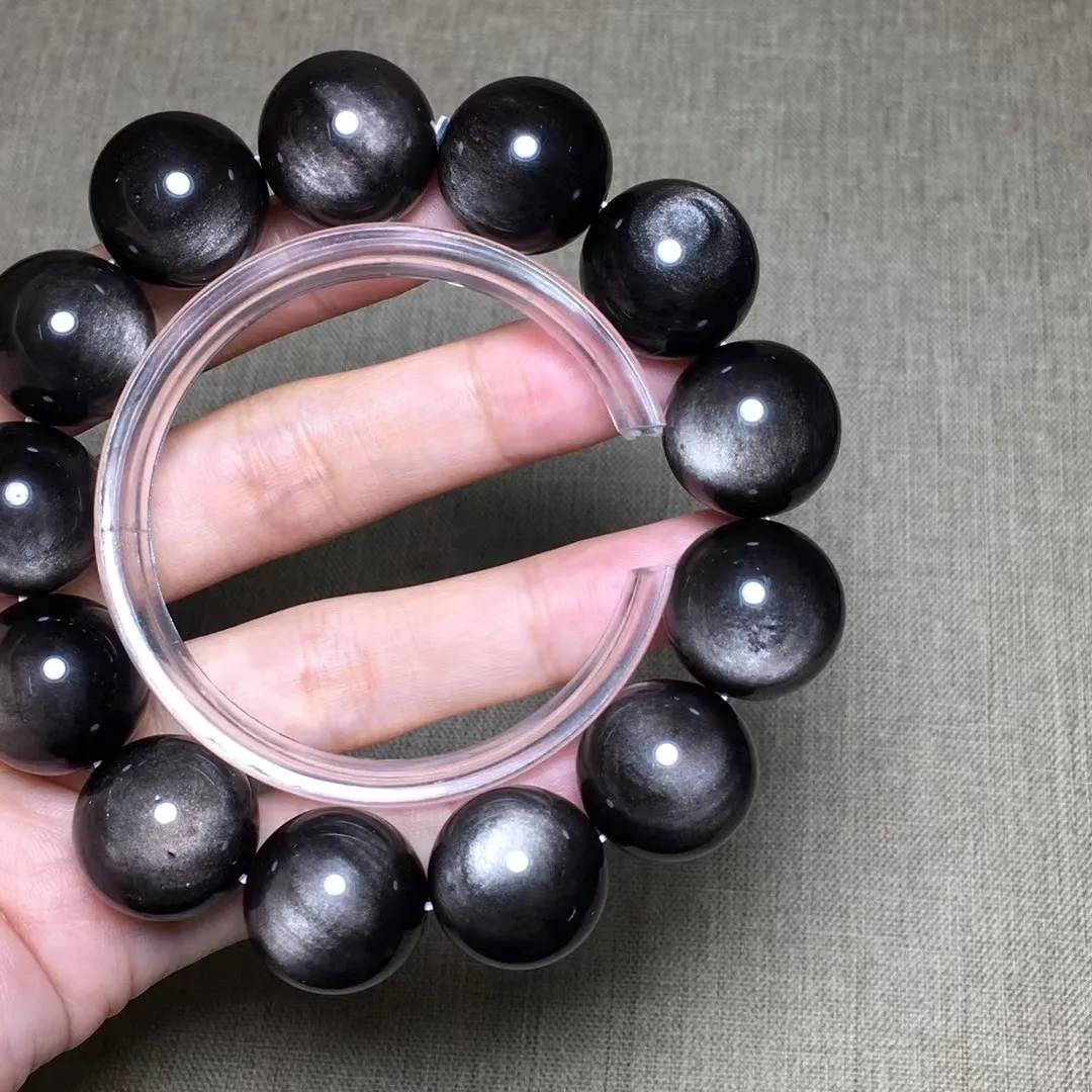 18mm Natural Silver Obsidian Bracelet For Women Men Beauty Healing Gift Reiki Crystal Stone Round Beads Strands Jewelry AAAAA