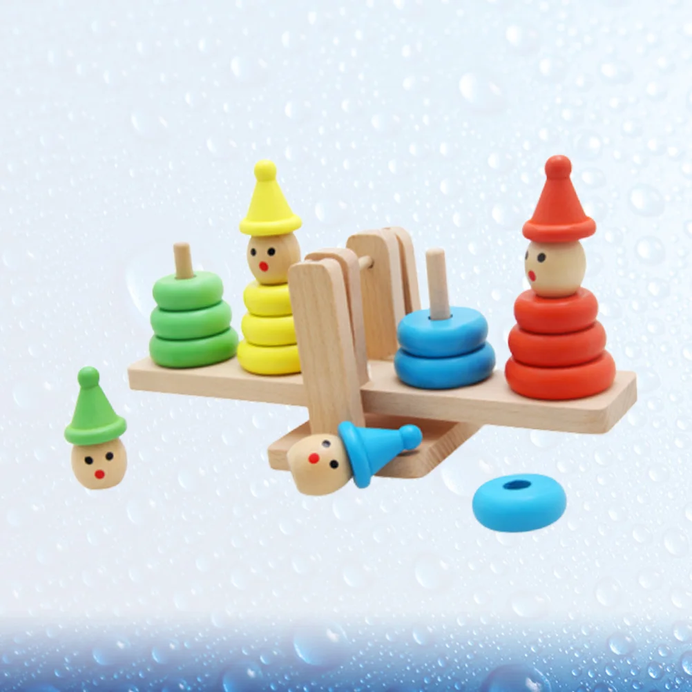 Juego de apilamiento de arcoíris creativo para niños, juguete circular, bloques de construcción, torre de payaso, juguetes educativos de bloques de equilibrio de madera