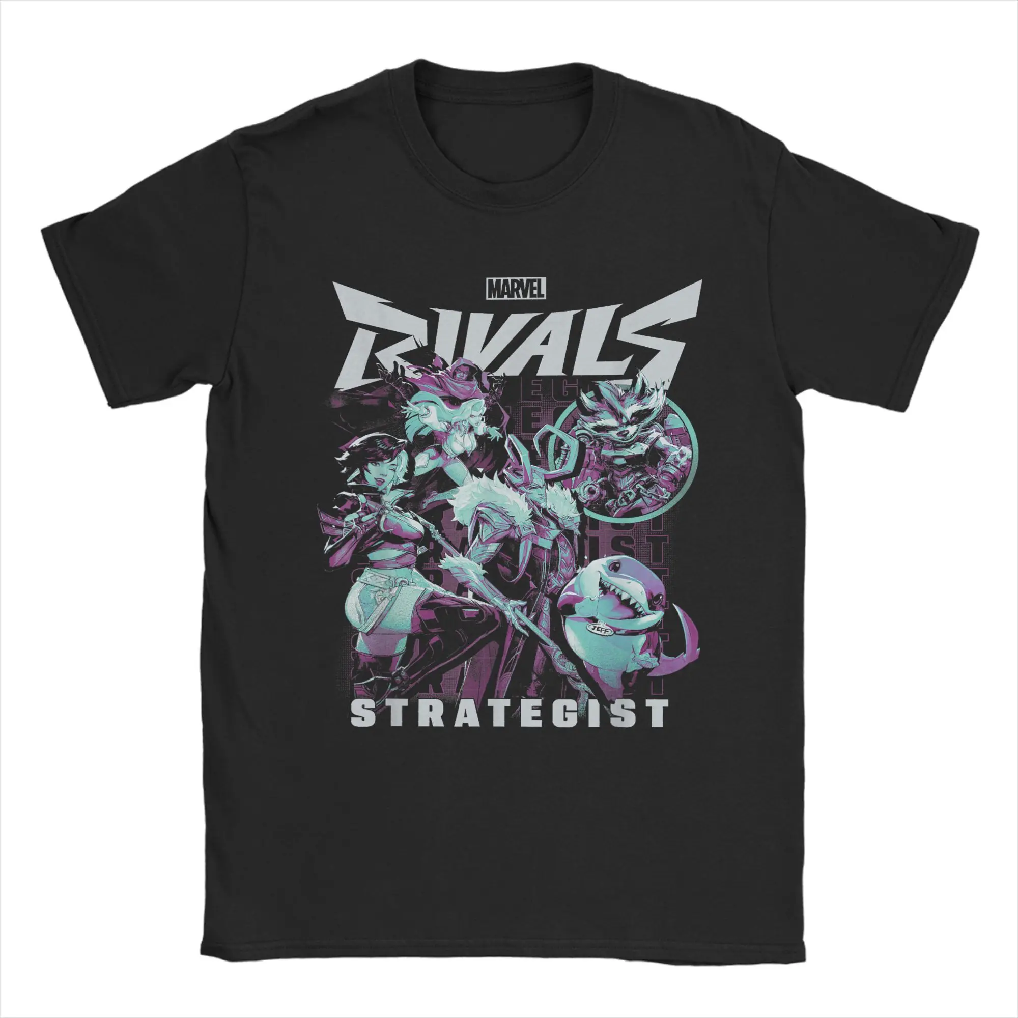 

Humorous Marvel-Rivals Strategist T-Shirts Men O Neck 100% Cotton T Shirts PVP Game Short Sleeve Tees Graphic Printed Clothes