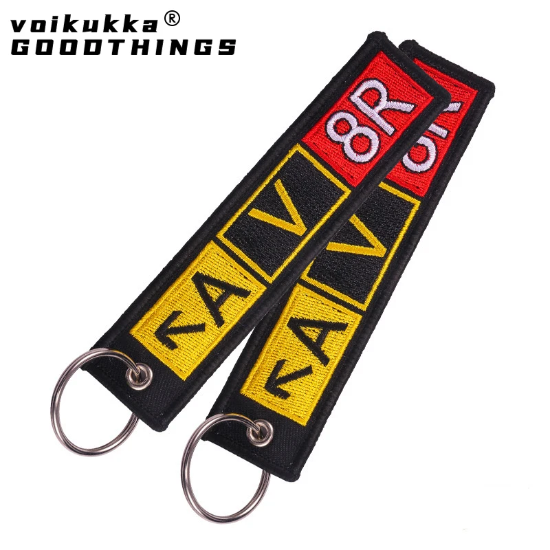 Aviation Gift Double-sided Embroidery Pilot AV8R Airport Taxiway Pattern Memorial Key Chain Keychain Rectangle Keyring Wholesale