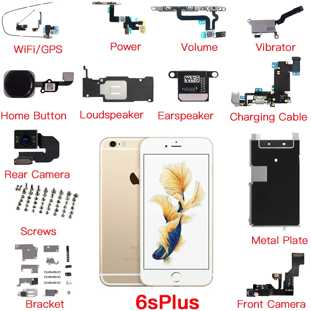 Inner Parts For iPhone 6s Plus Rear Front Camera Charging Power Volume Flex Cable Loud Speaker Ear Piece Screws Replacement