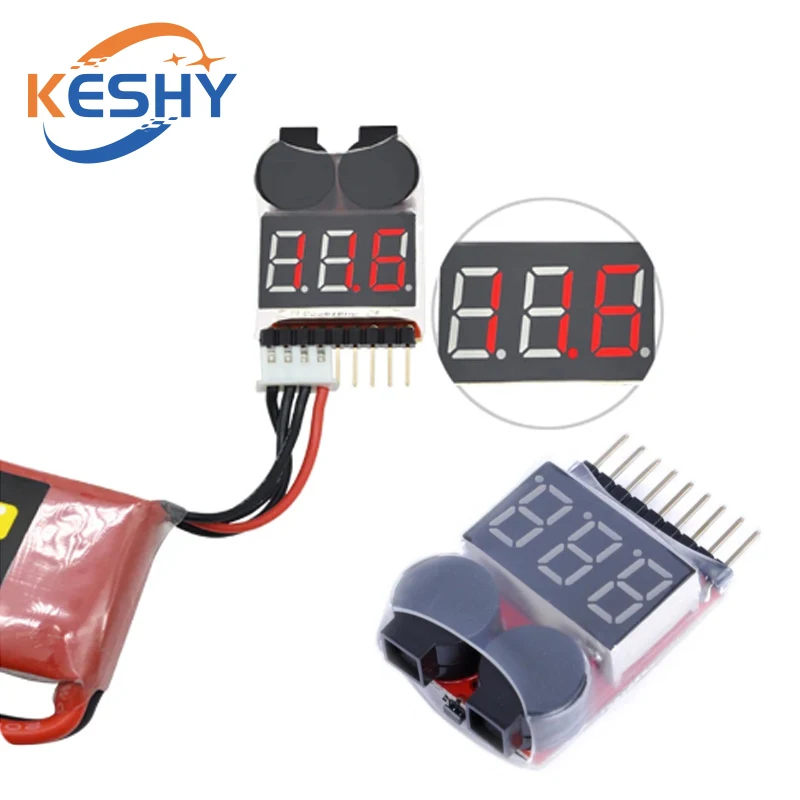Nowy 1-8S Lipo Li-ion Fe Napięcie akumulatora 2w1 Tester wskaźnika Niskonapięciowy alarm dźwiękowy do samochodu RC Łódź LED 3.7-30V Podwójny głośnik — zdjęcie produktu 2