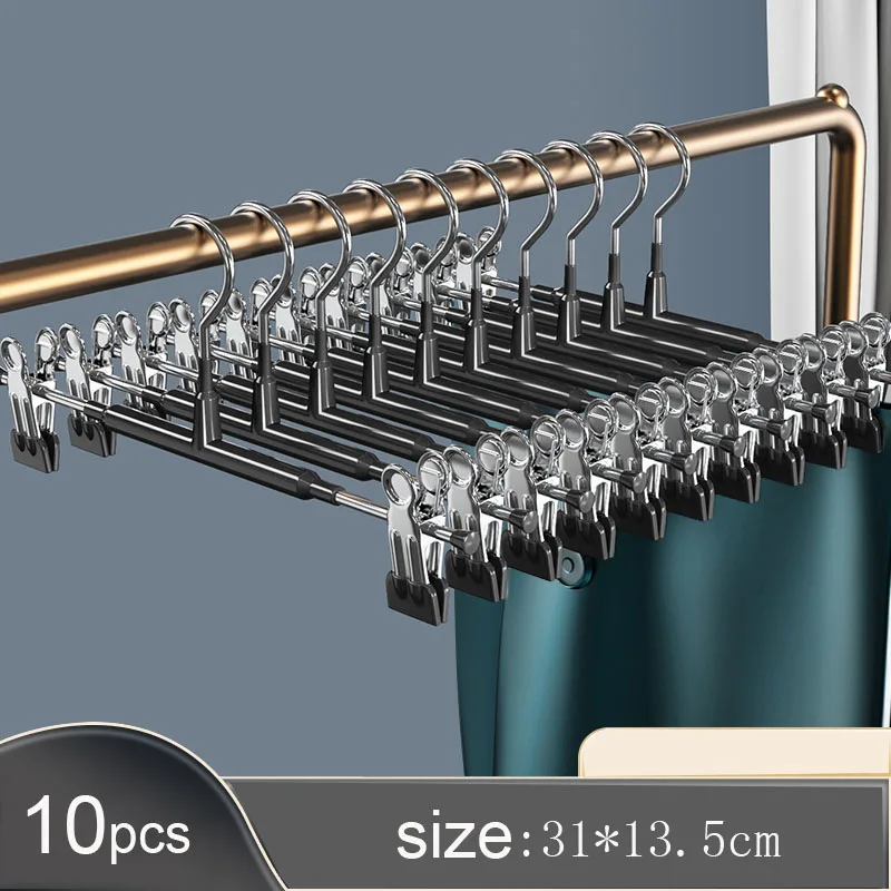 10pcs Non-slip Stainless Steel Trouser Hangers Pants Organizer Clothes Hanger Clip Cabinet Space Saving Drying Rack Sock