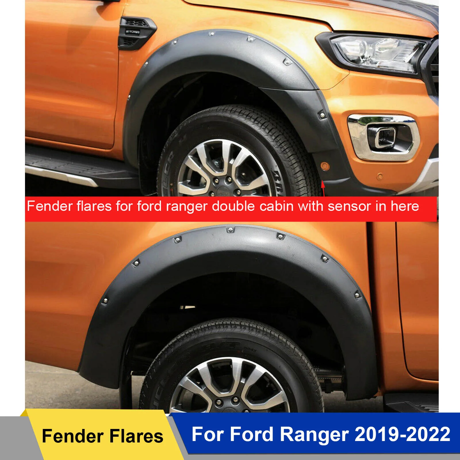 

Fender Flares Wheel Arch Protector For Ford Ranger 2019 2020 2021 2022 Matte Black Mudguards Double Cab