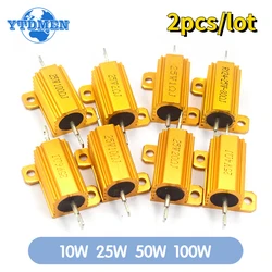 2 uds 100W 50W 25W 10W resistencia de potencia de aluminio 0,1 ~ 1 Kohm carcasa de Metal resistencia bobinada resistencias de carga 4ohm 6ohm 8ohm