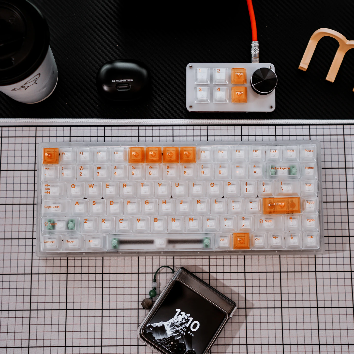 Minimalist White Orange Fog Transparent Keycaps Cherry Profile Shine Through PC Keycaps For MX Cherry Mechanical Keyboard