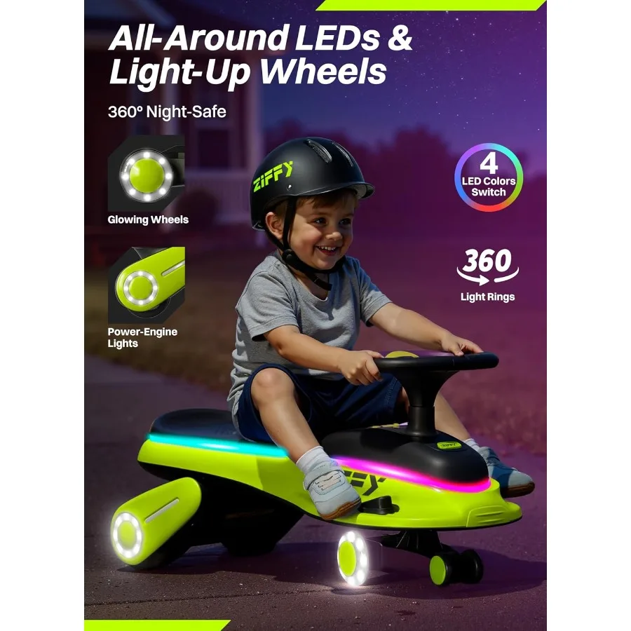 Carro de oscilação elétrico 6V 5,5A com pedal, iluminado, bateria recarregável, carro de balanço 2 em 1, brinquedo de passeio de 2 velocidades, anti-rolamento, Fl