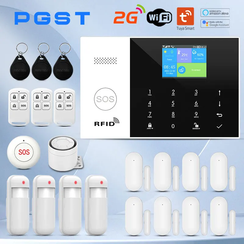 Wireless WIFI GSM Home Burglar Security Alarm System SMS Tuya Smart Life APP Control With 2.4 Inch Screen Alarm Kits